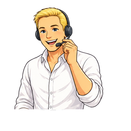 Bookairy support avatar wearing a headset for built-in ticket support