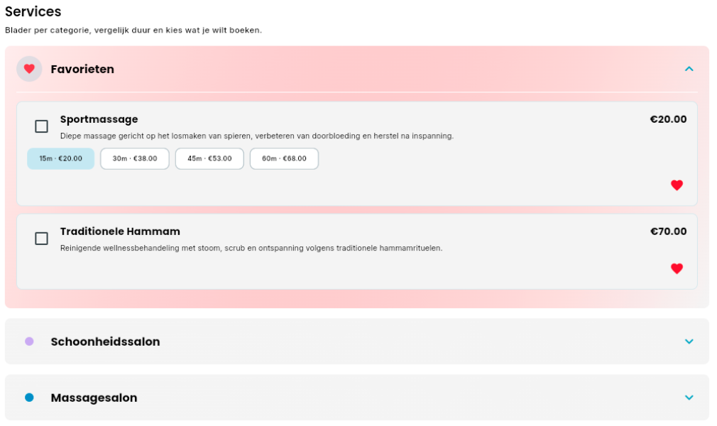Dutch localized Bookairy booking screen